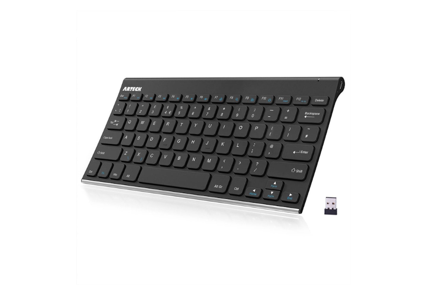 Arteck 2.4G Wireless Keyboard Stainless Steel Ultra Slim Full-Size Keyboard