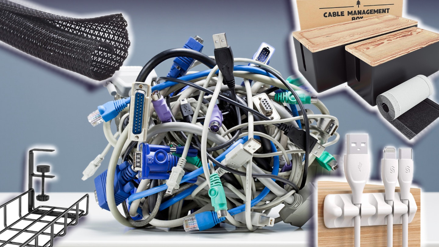 some tangled cables and examples of the best cable organiser
