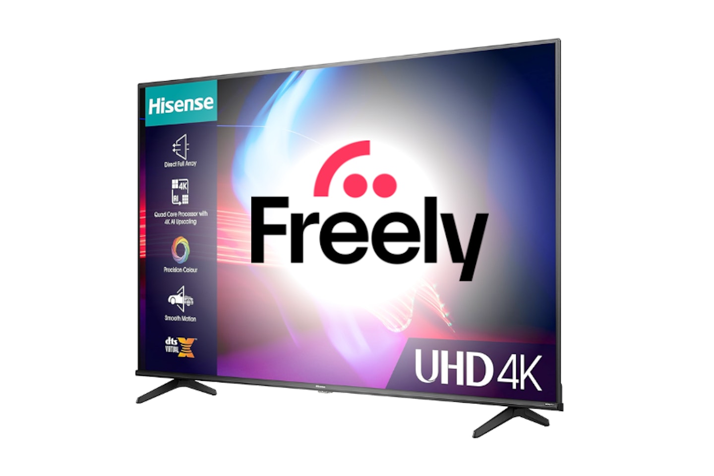 A HISENSE TV WITH THE FREELY LOGO