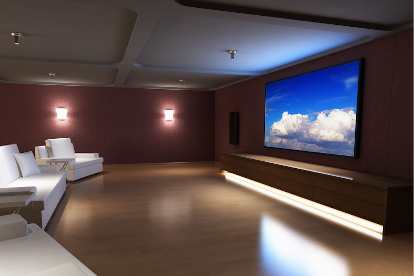 a large tv in a home cinema room