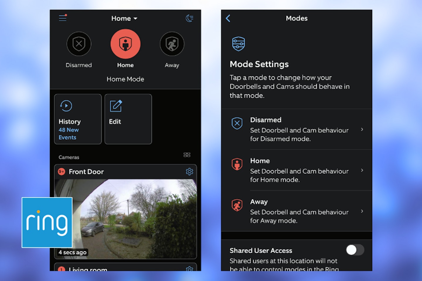 MODE SCREENS FROM THE RING APP