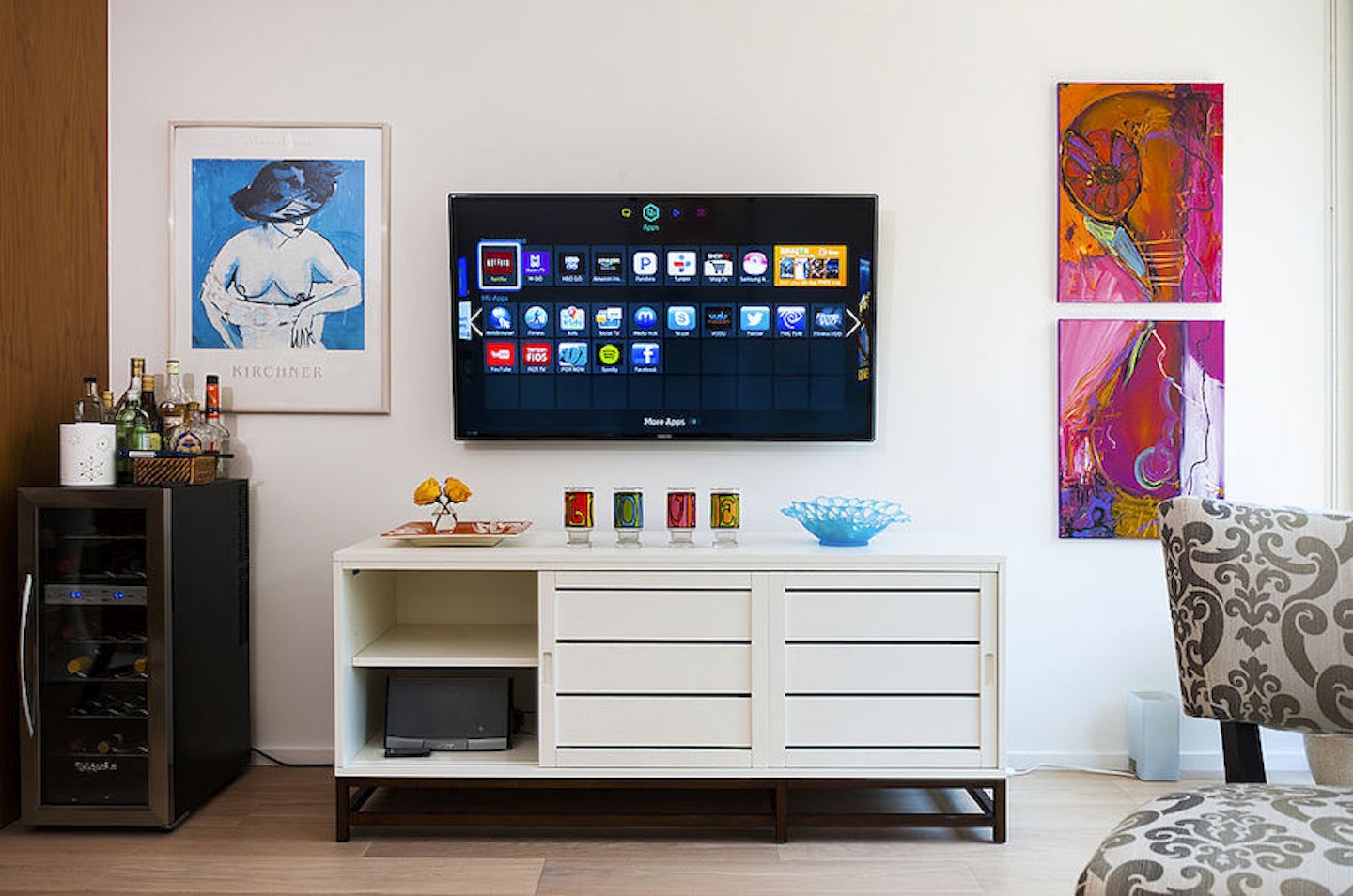 TV wall mounted using wireless internet connection