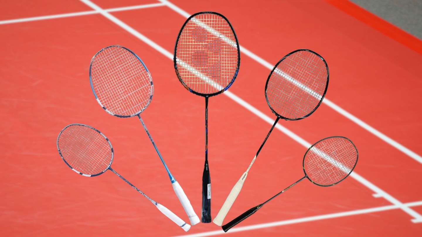 A selection of the best badminton racquets, including brands like Yonex, Babolat and Wilson.