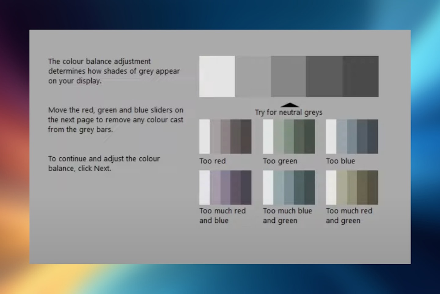 MICROSOFT WINDOWS COLOUR BALANCE ADJUSTMENT