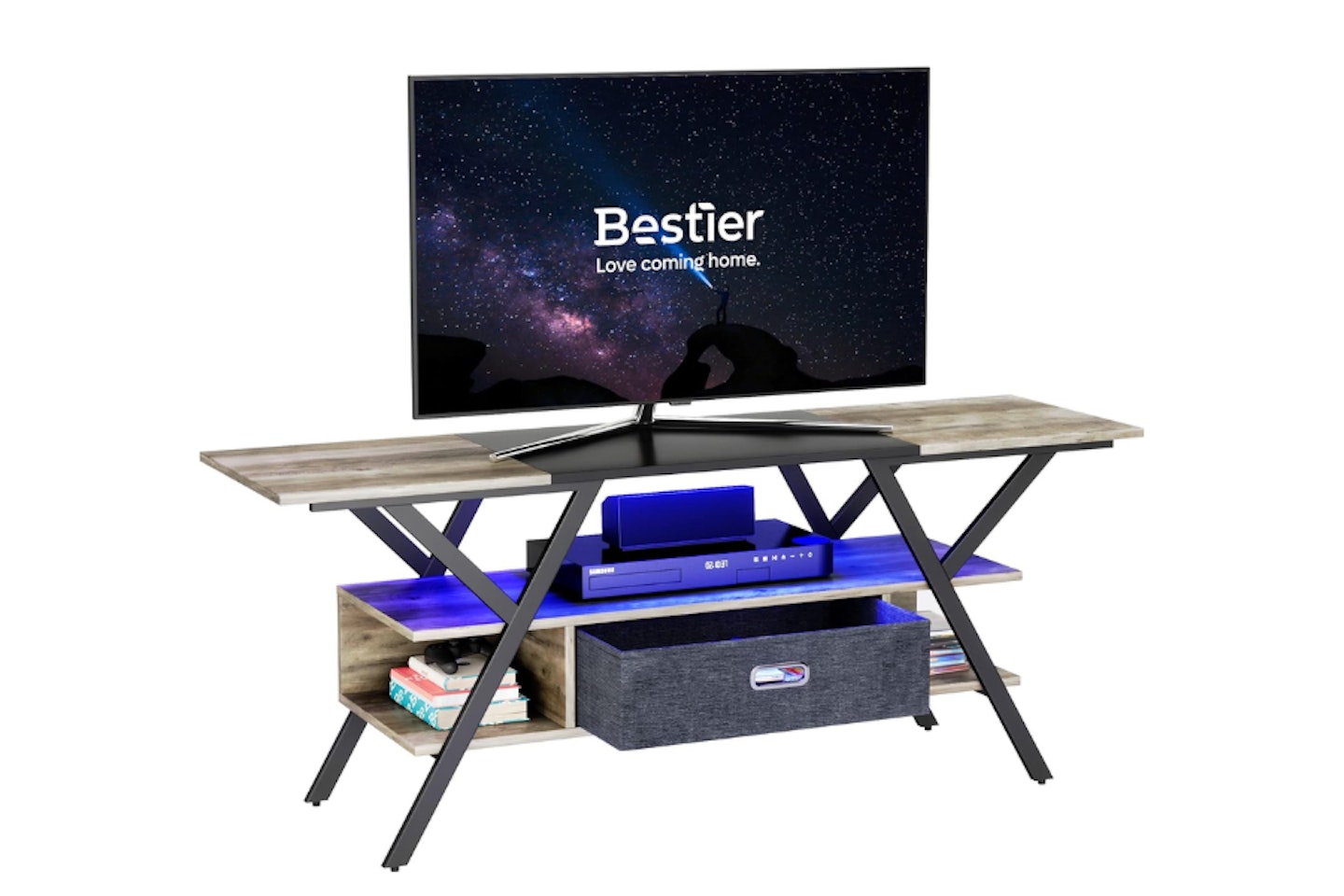 Bestier TV Gaming Entertainment Center TV Stand with LED Lights 