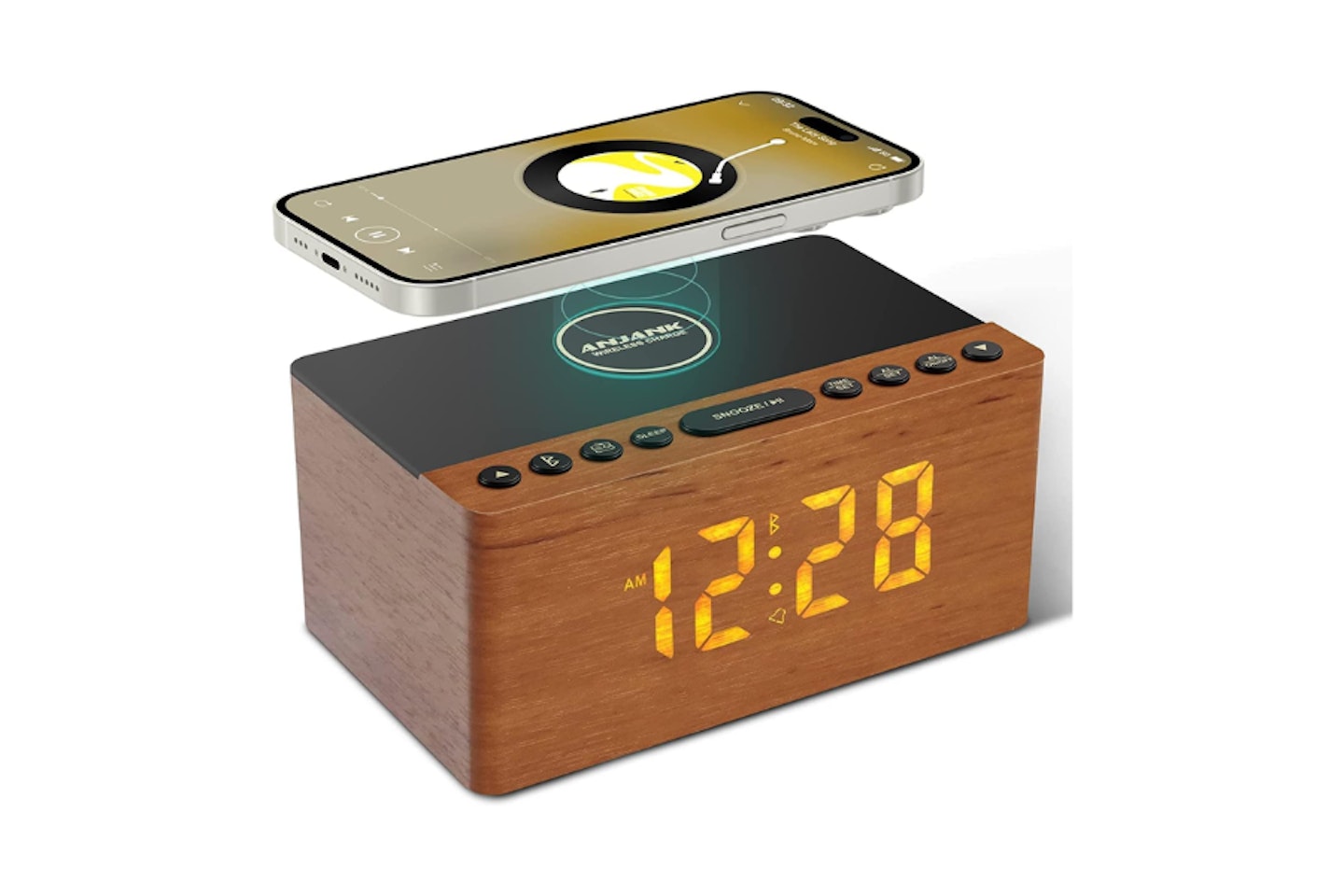 ANJANK Wooden Bluetooth Speaker Alarm Clock with FM Radio