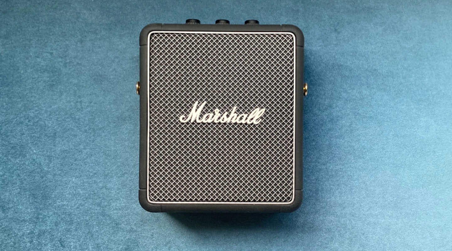 Marshall Stockwell II speaker. The best Marshall speakers. Best simple Marshall speaker. Flat showing Marshall signature logo and grille.