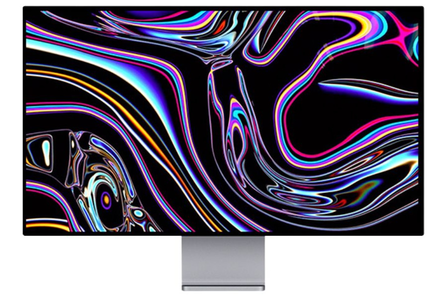 A front facing monitor with various colour streams across the display