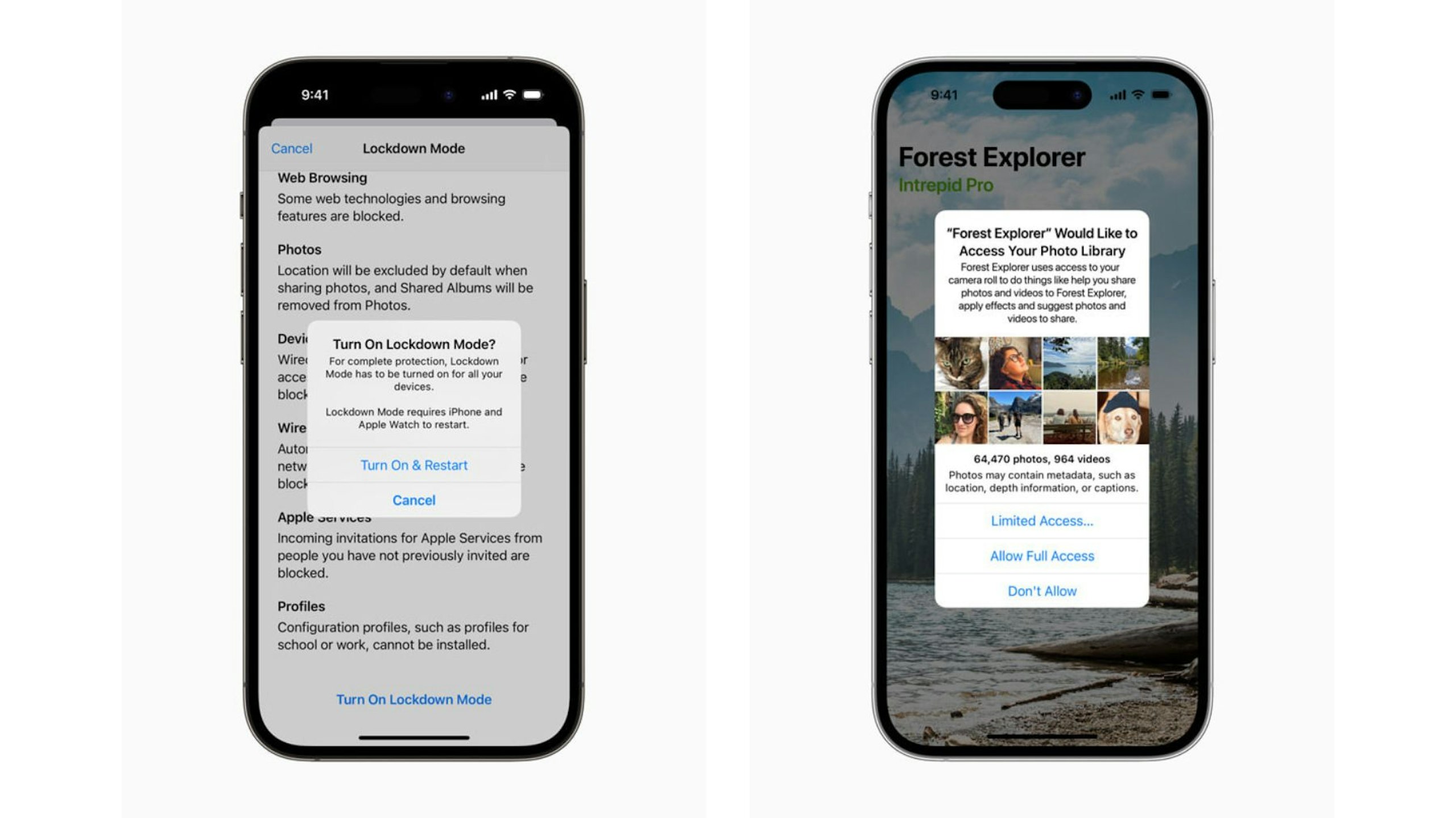 Screenshots of some of the smartphone privacy features on iPhone