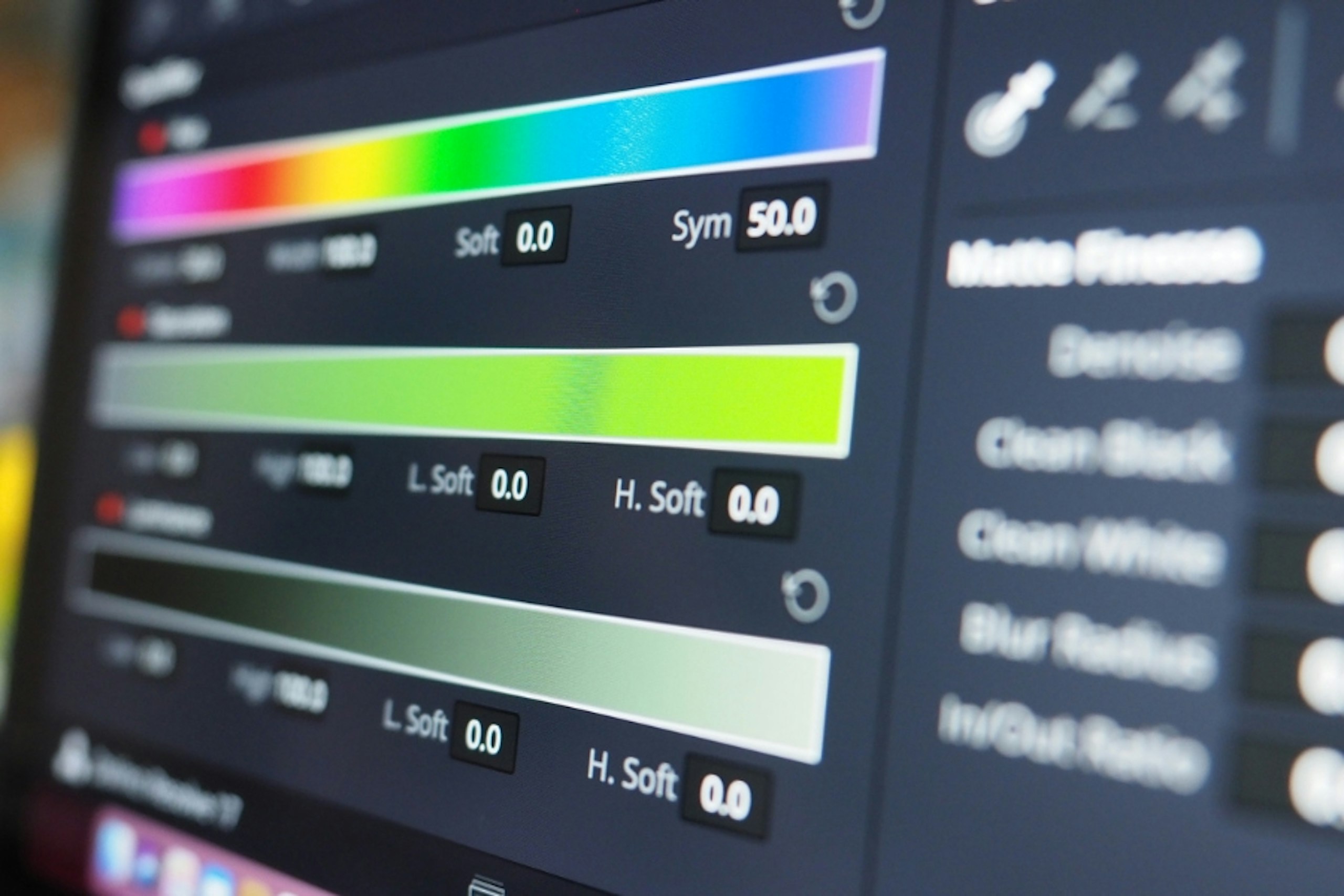An image of colour editing software on a computer, a variety of colour graphs and scales can be seen.