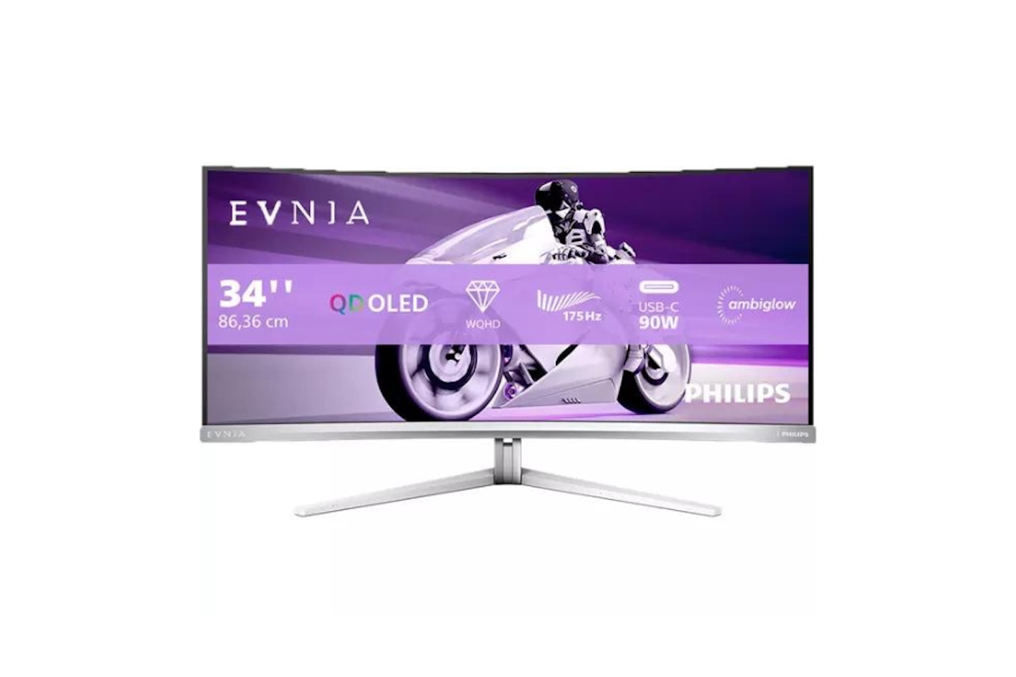 PHILIPS Evnia 34M2C8600 Quad HD 34-inch Curved Quantum Dot OLED Gaming Monitor - Silver