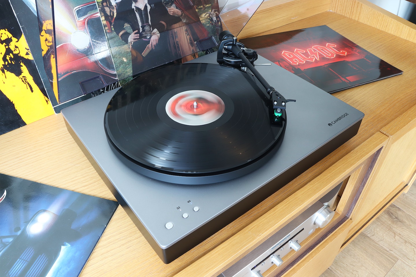 Review image of a record player being tested.