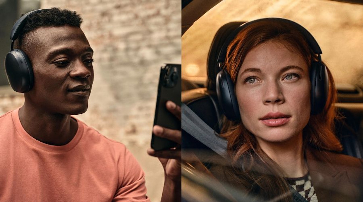 Woman and Man wearing a pair of Sonos Ace Wireless Noise Cancelling Headphones