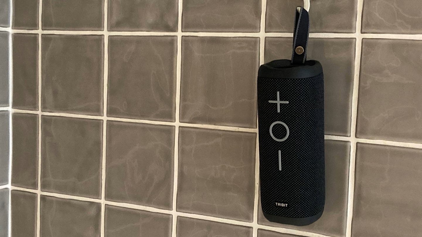 Tribit StormBox 2 Bluetooth portable speaker hanging in shower