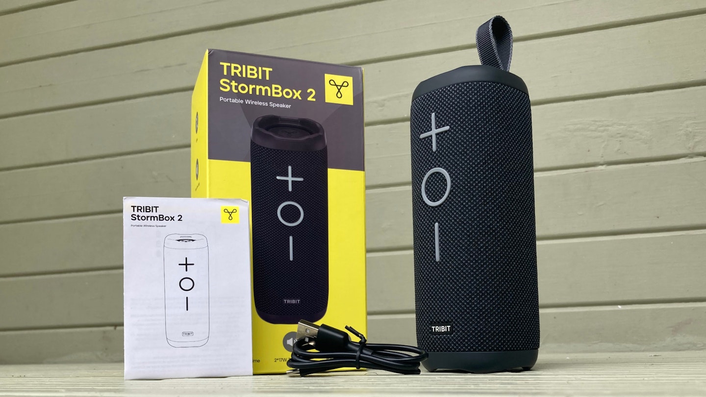 Tribit StormBox 2 portable bluetooth speaker with box cable and guide