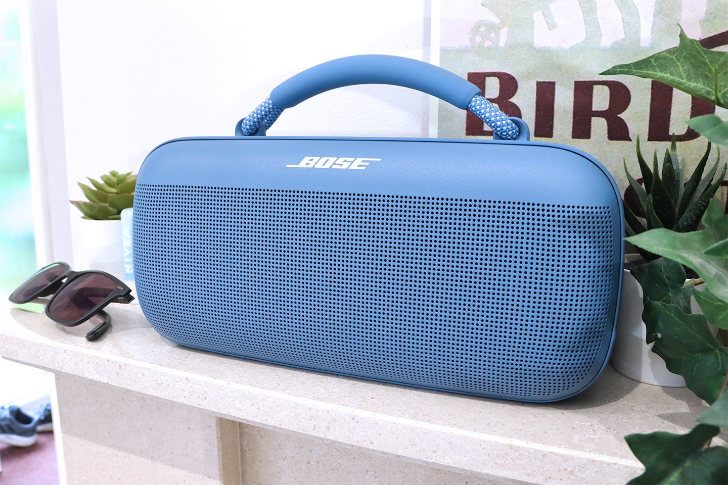 Bose Soundlink Max Portable Speaker on a shelf