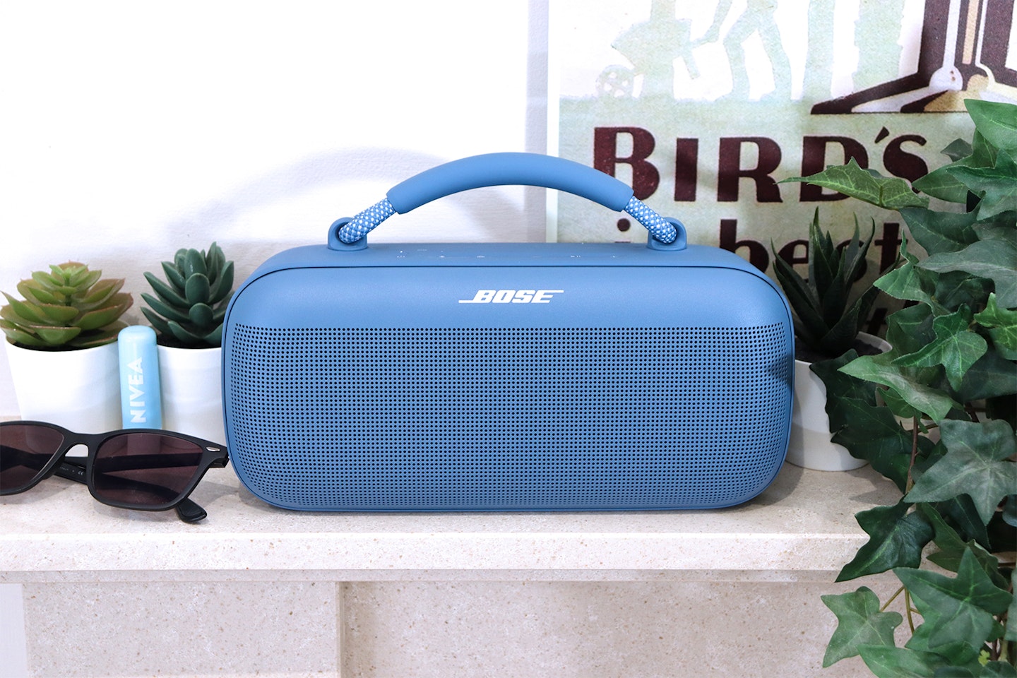 Bose Soundlink Max Portable Speaker on a shelf