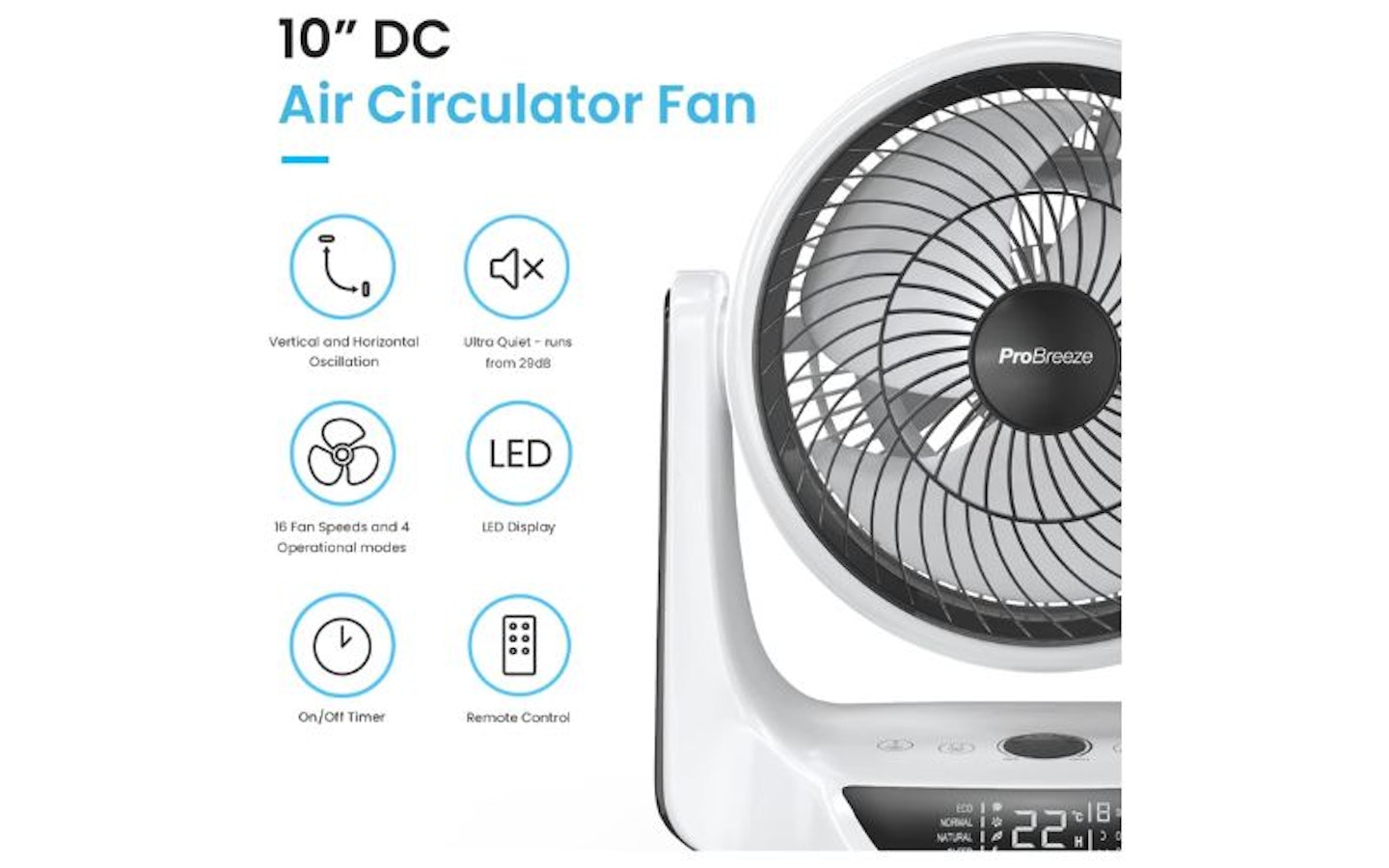 Pro Breeze 10-inch DC Air Circulator Fan 