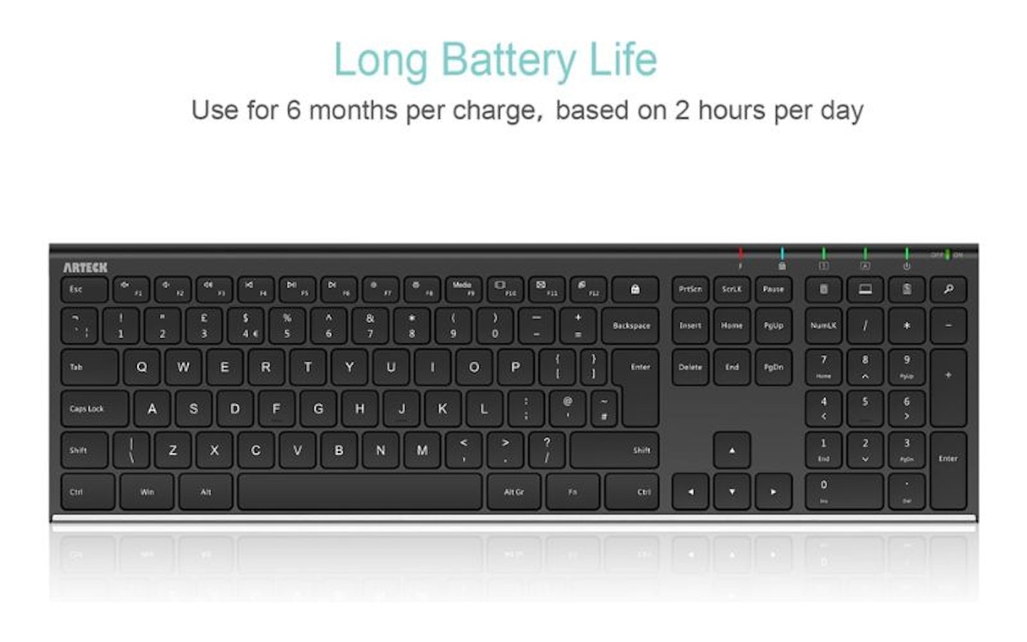 Arteck 2.4G wireless stainless steel ultra slim keyboard 