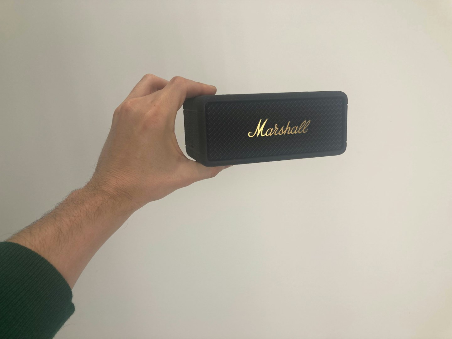 Marshall Emberton III portable bluetooth speaker being held