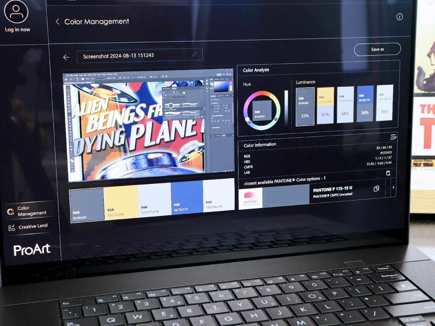 ASUS ProArt P16 laptop Colour palettes in the colour management app