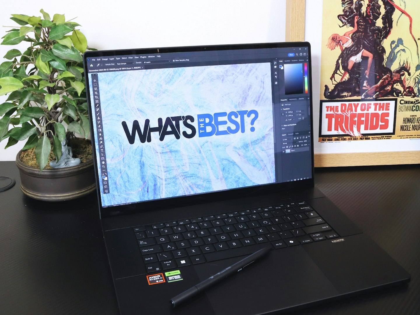 ASUS ProArt P16 laptop and WTB logo in photoshop