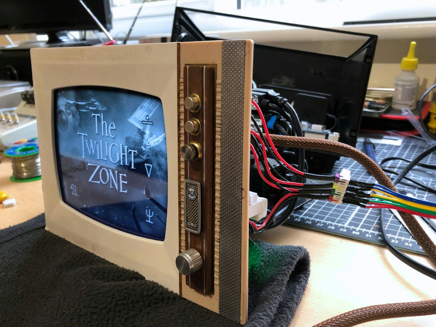 an electronics project, a tiny TV, powered by a single board computer