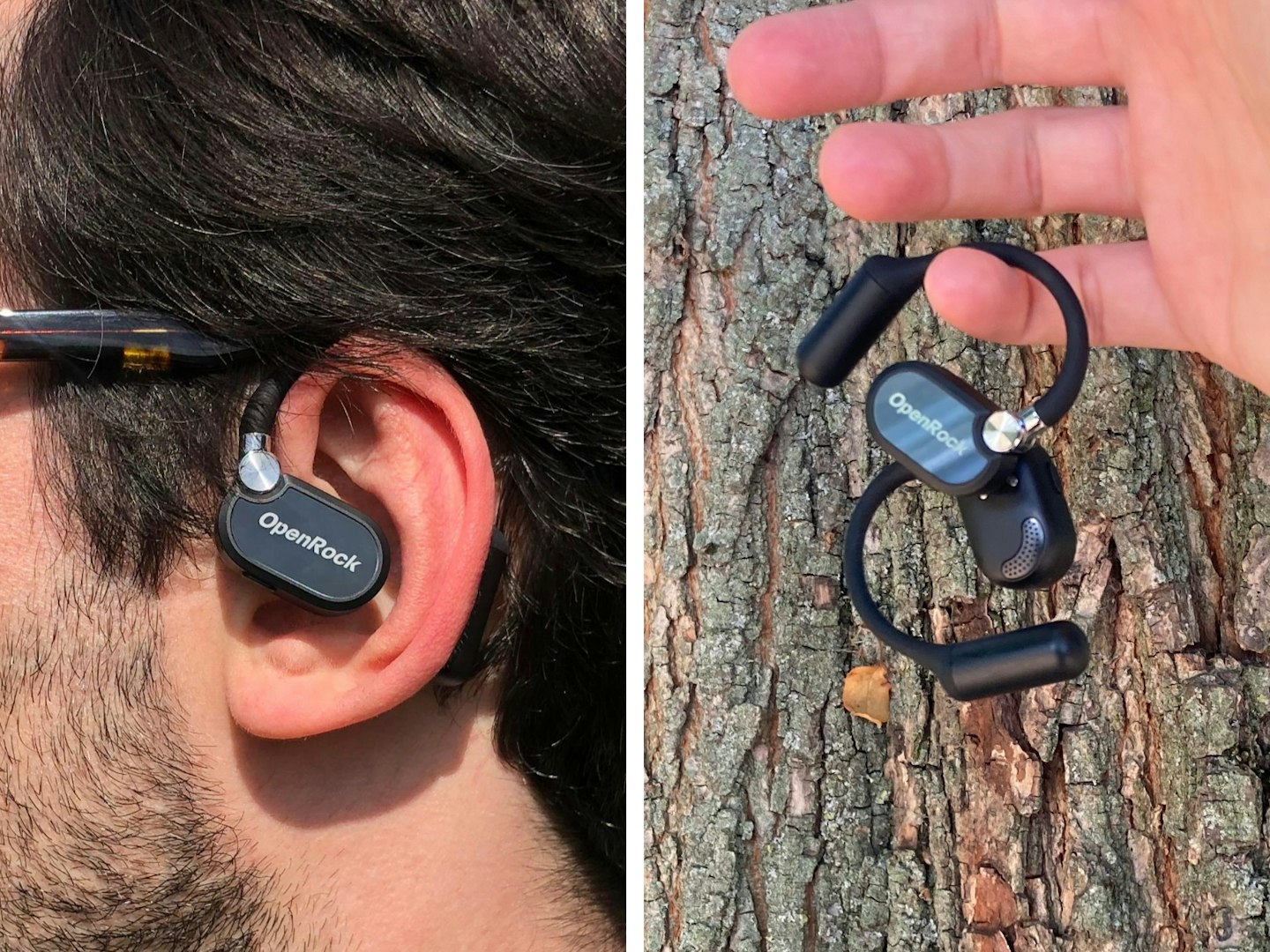 OpenRock X earbuds air conduction headphones shown in ear