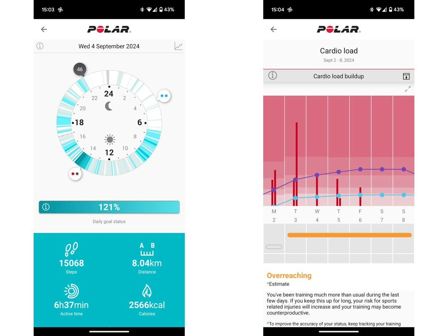 General activity tracking and cardio load tracking on the Polar Flow app