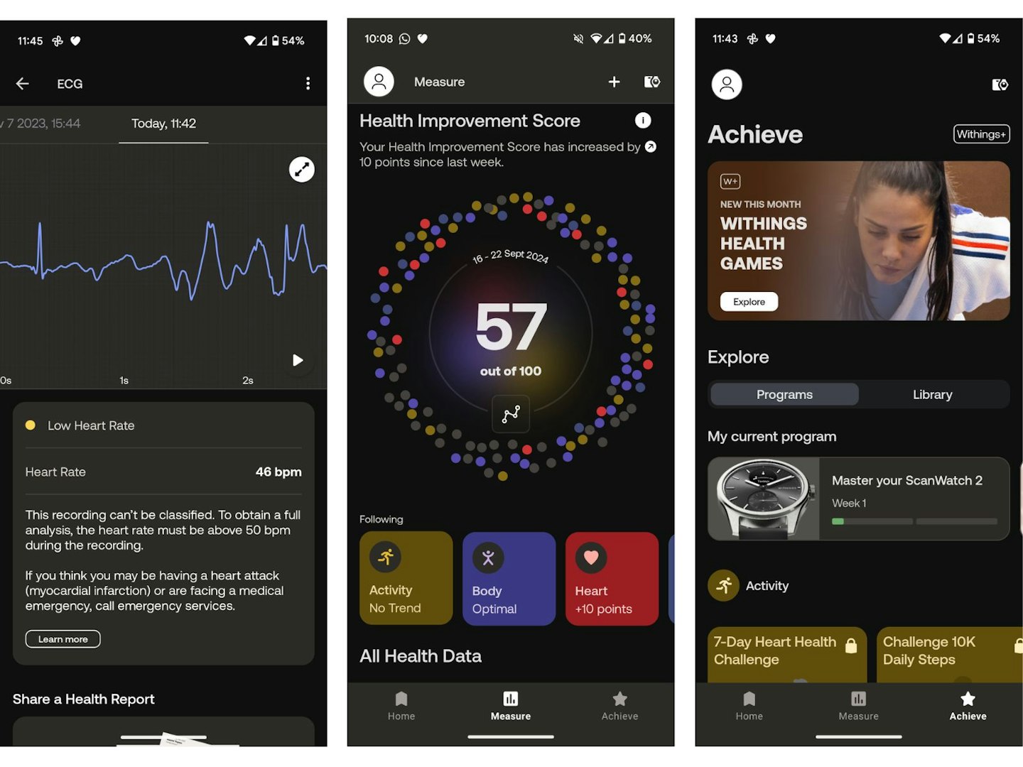 Screenshots form the Withings Health Mate app