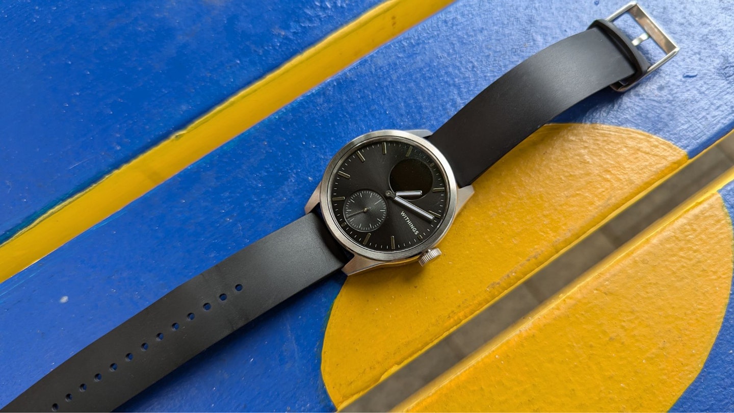 Withings ScanWatch 2 on a blue and yellow background