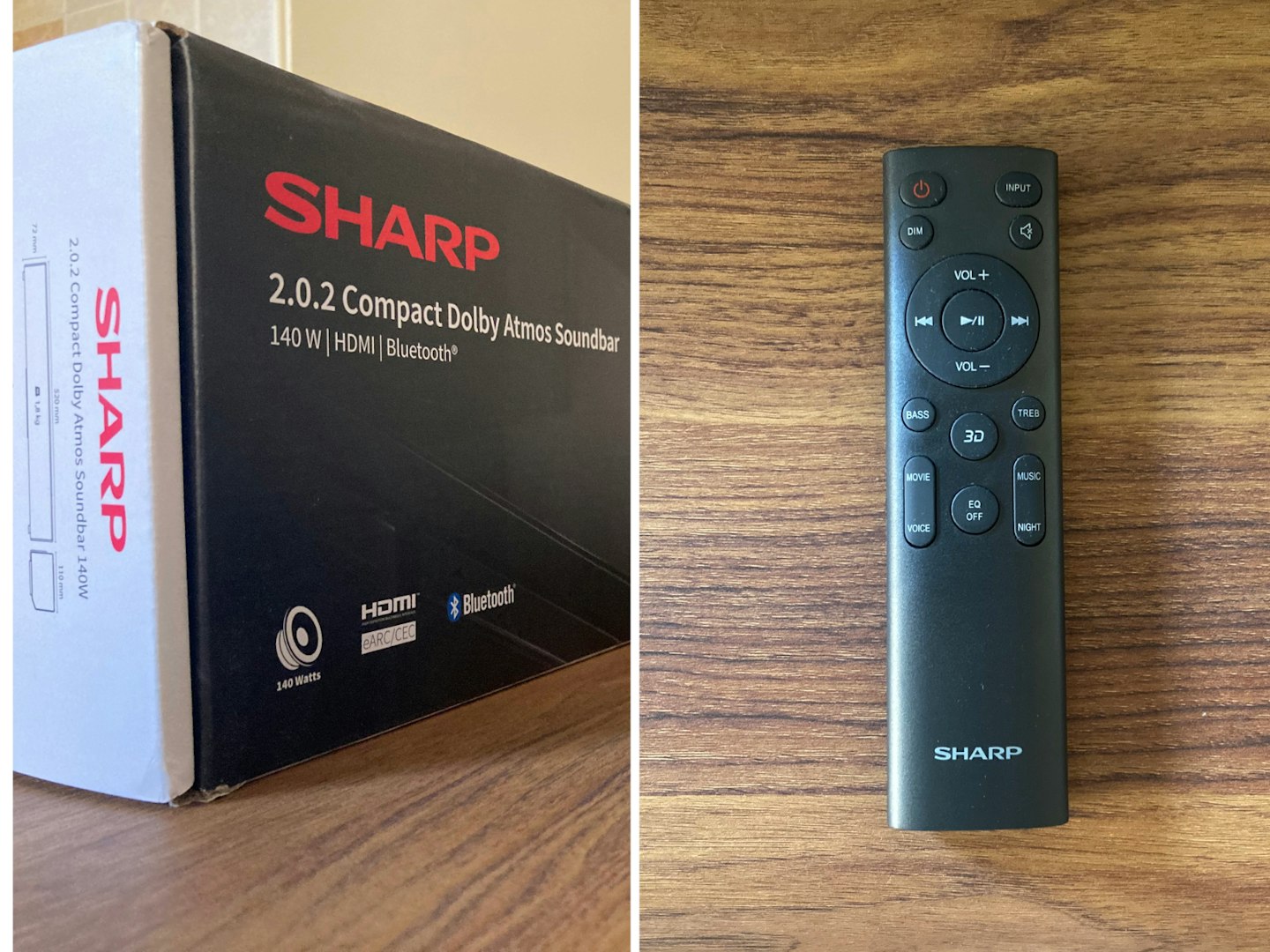 Sharp 2.0.2 Compact Dolby Atmos Soundbar HT-SB700. Box and remote control