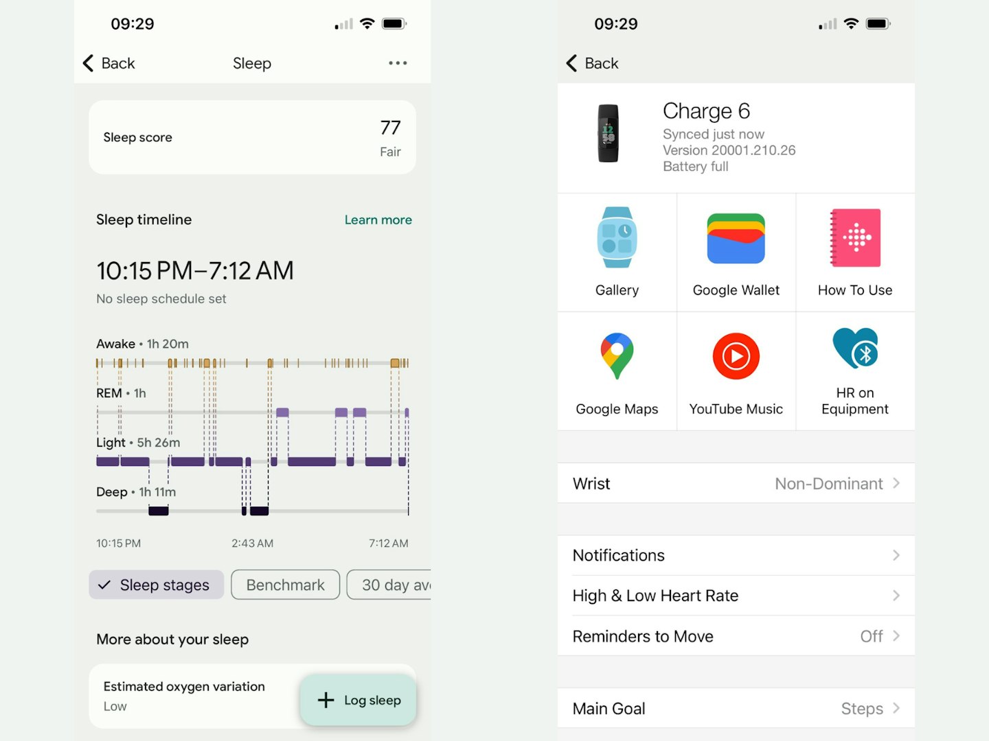 Fitbit Mobile App Sleep data + settings