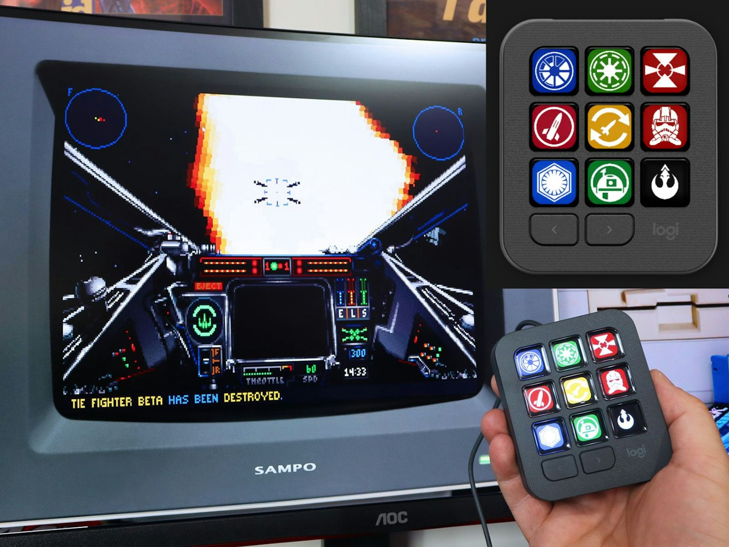 Star Wars X-wing on a retro PC and Logitech Creative Console keypad