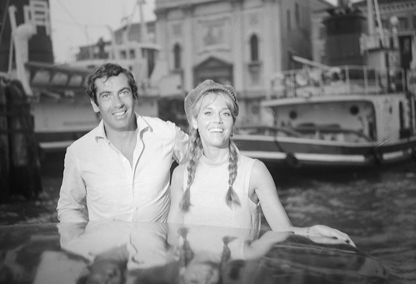 Roger Vadim and Jane Fonda in Motorboat