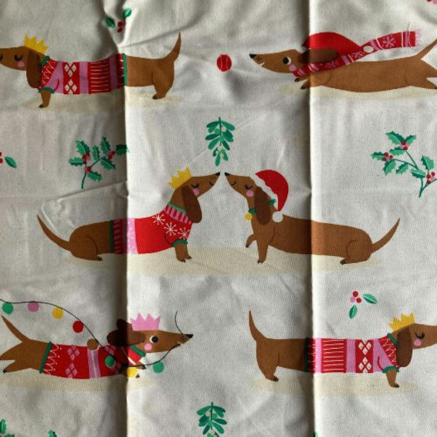 Rex London Cotton tea towel - Festive Sausage Dog (design)