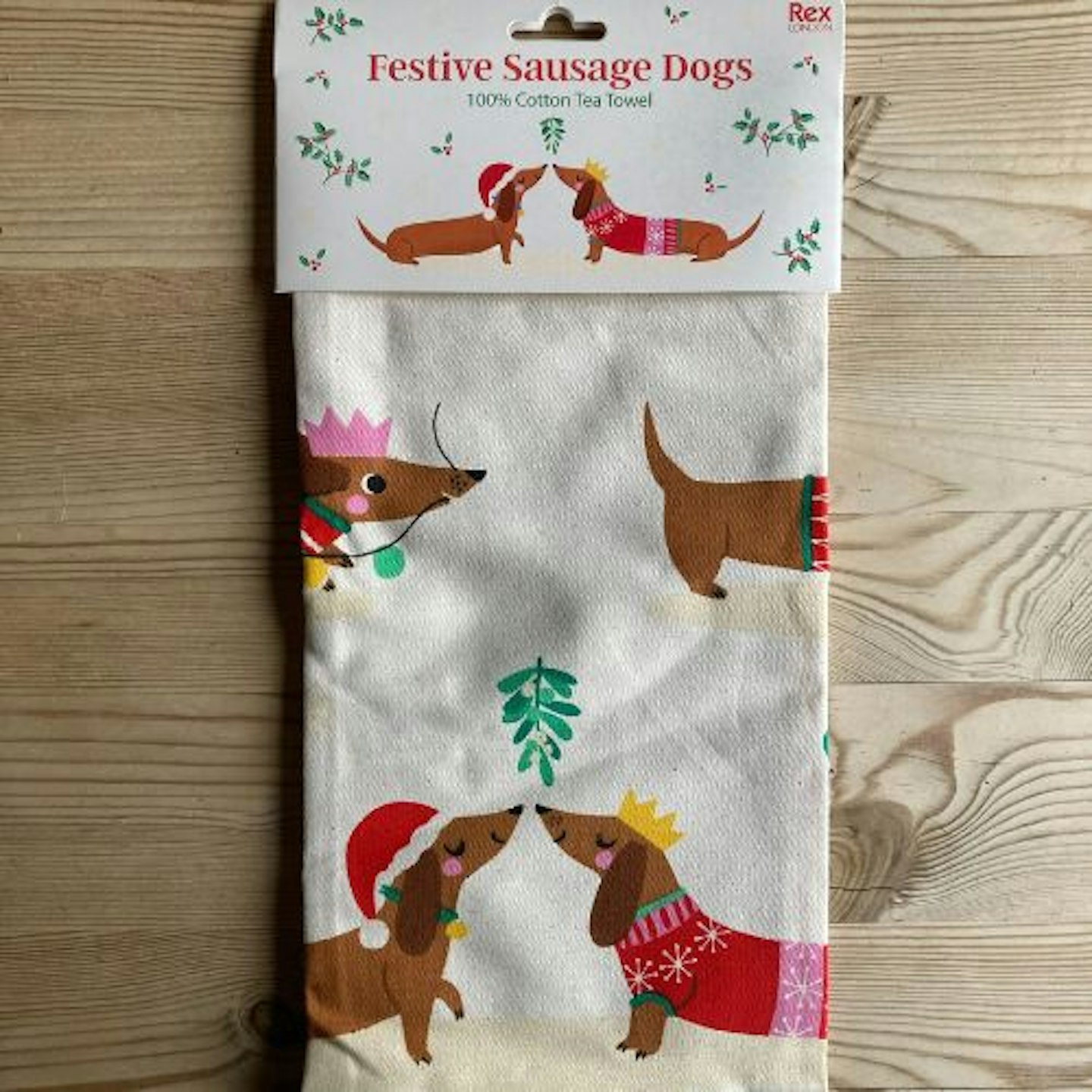 Rex London Cotton tea towel - Festive Sausage Dog