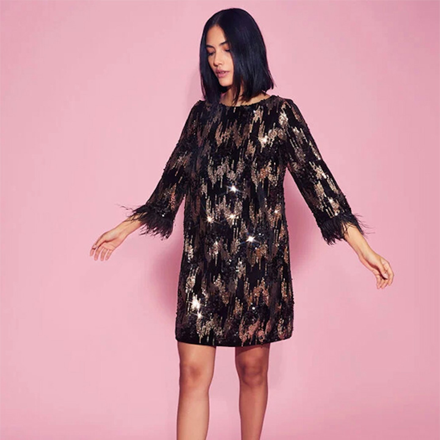 Monsoon sequin dress with feathers