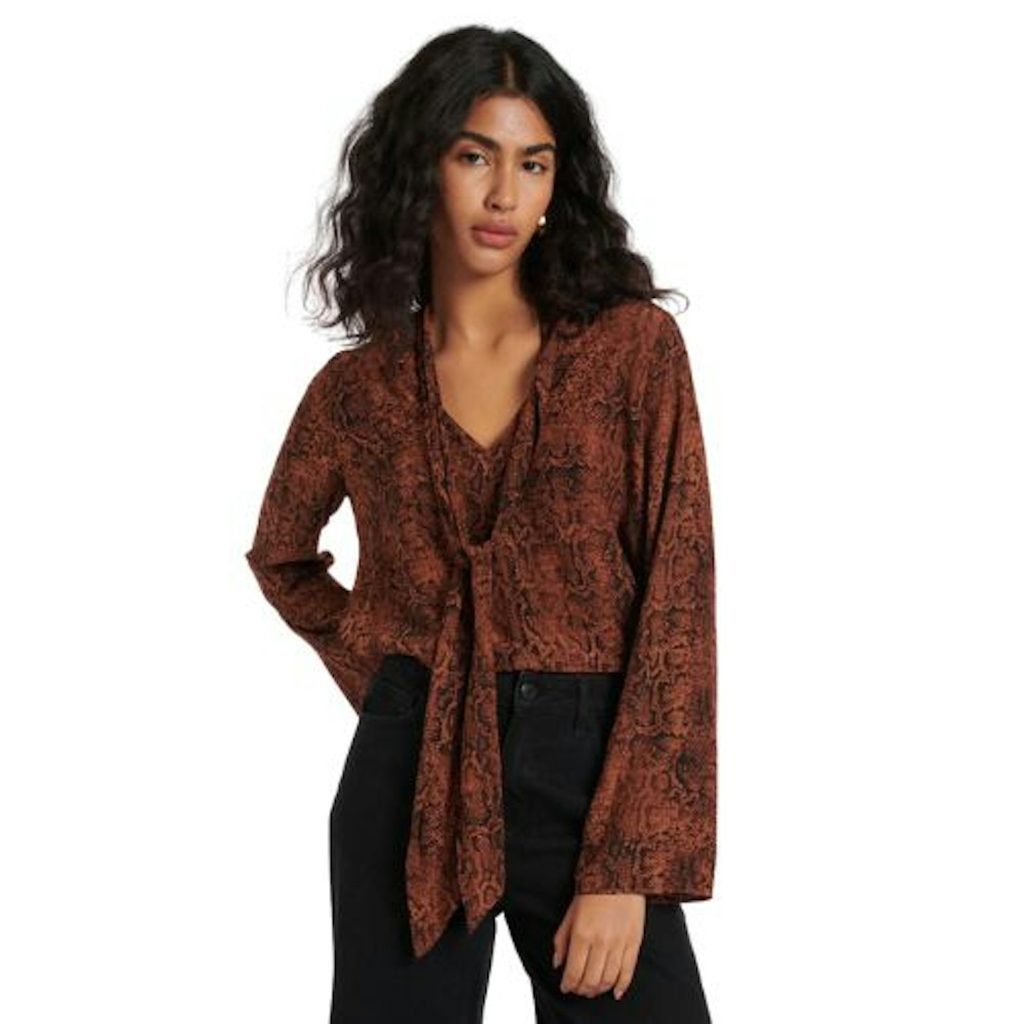 Nobody's Child Brown Snake Print Scarf Blouse