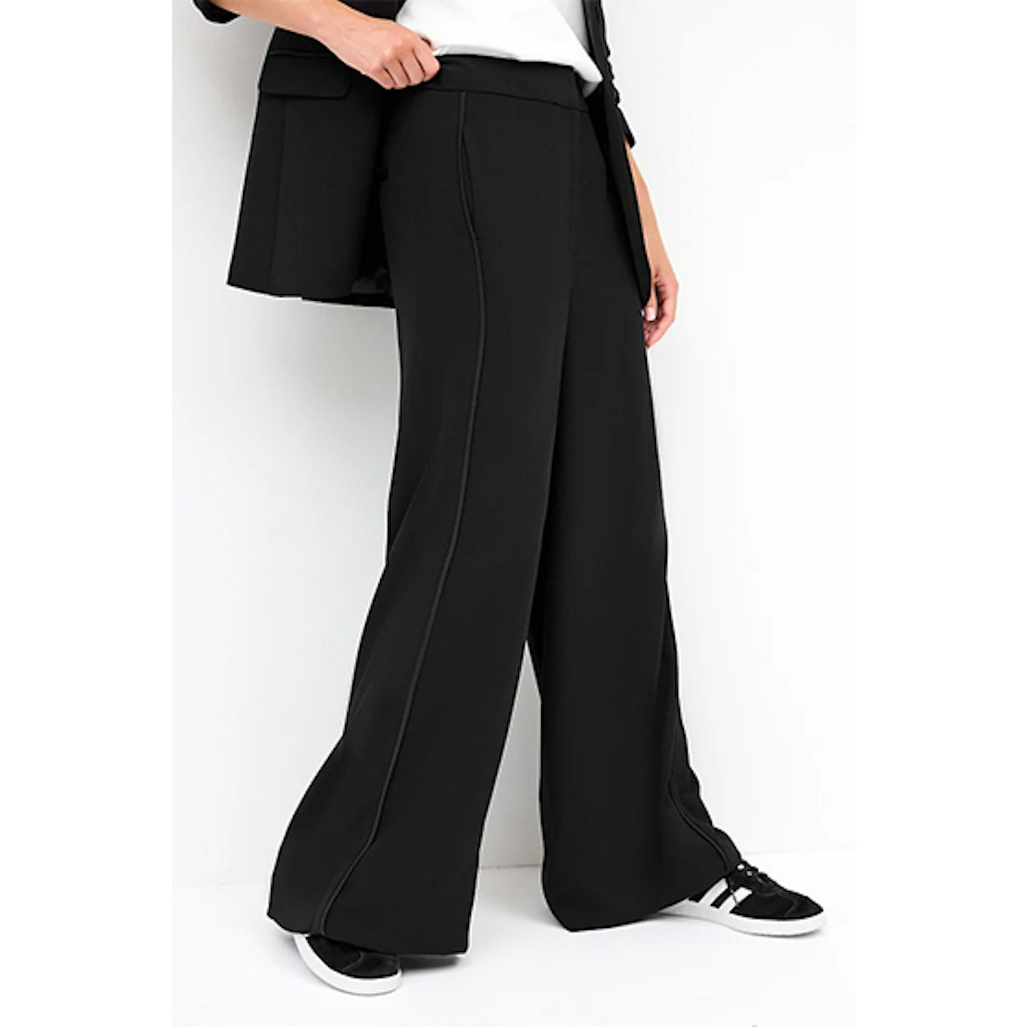 black tailored wide leg trousers