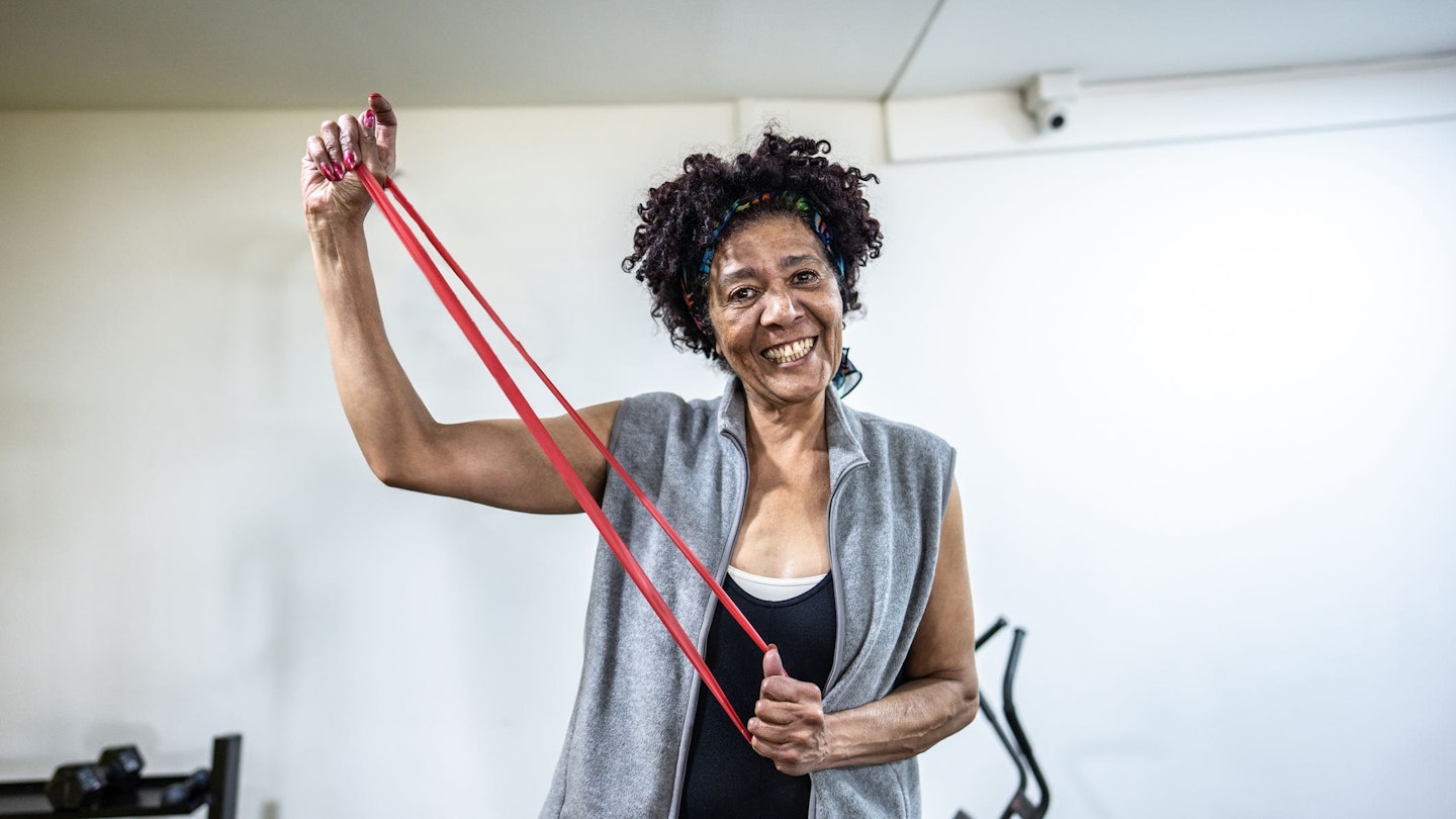 Woman holding a resistance band