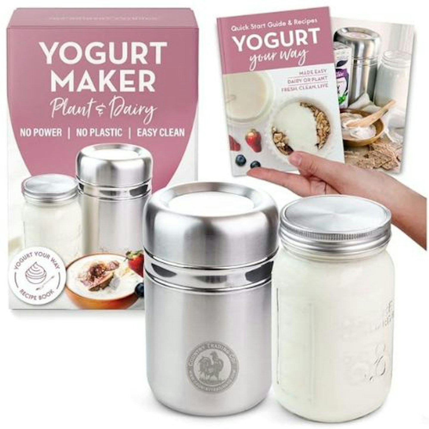 Stainless Steel Yoghurt Maker with 1 Quart Glass Jar