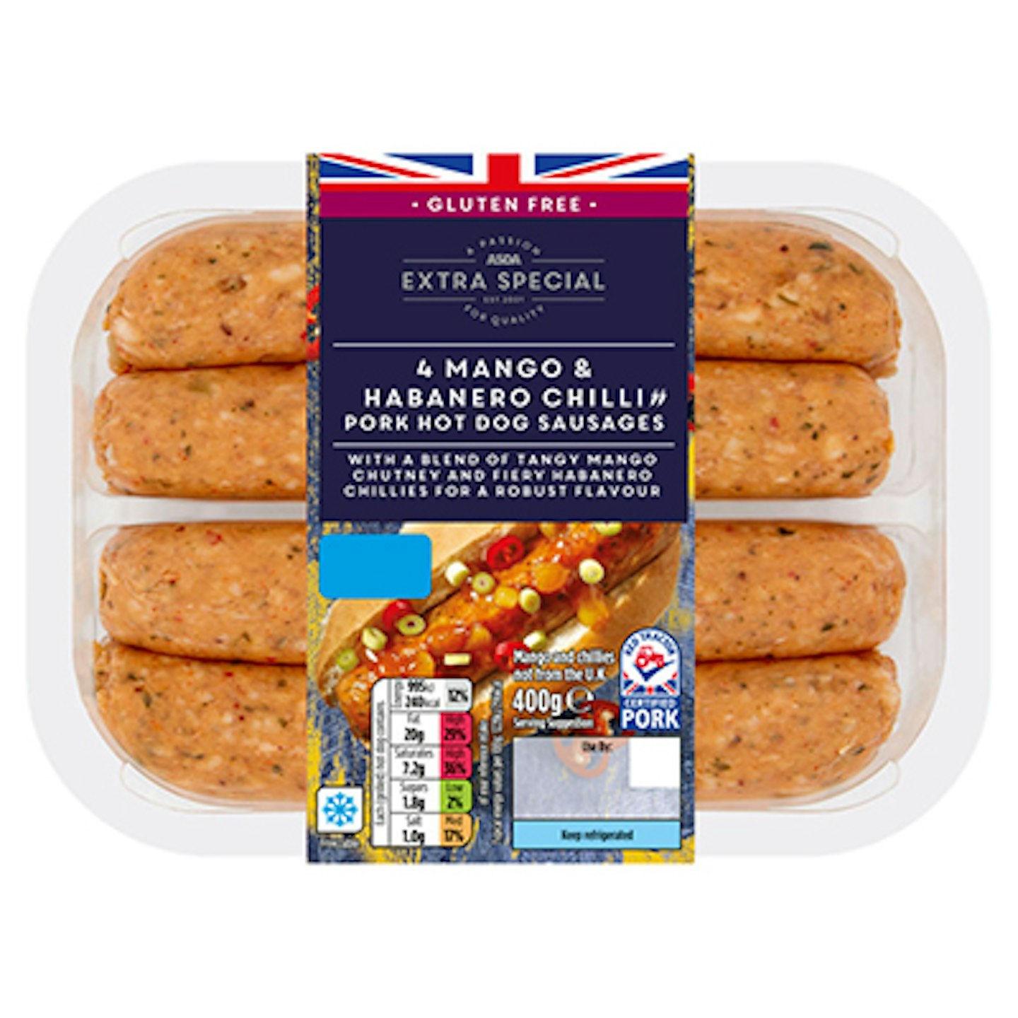 ASDA Extra Special Mango & Habanero Chilli Pork Hot Dog Sausages