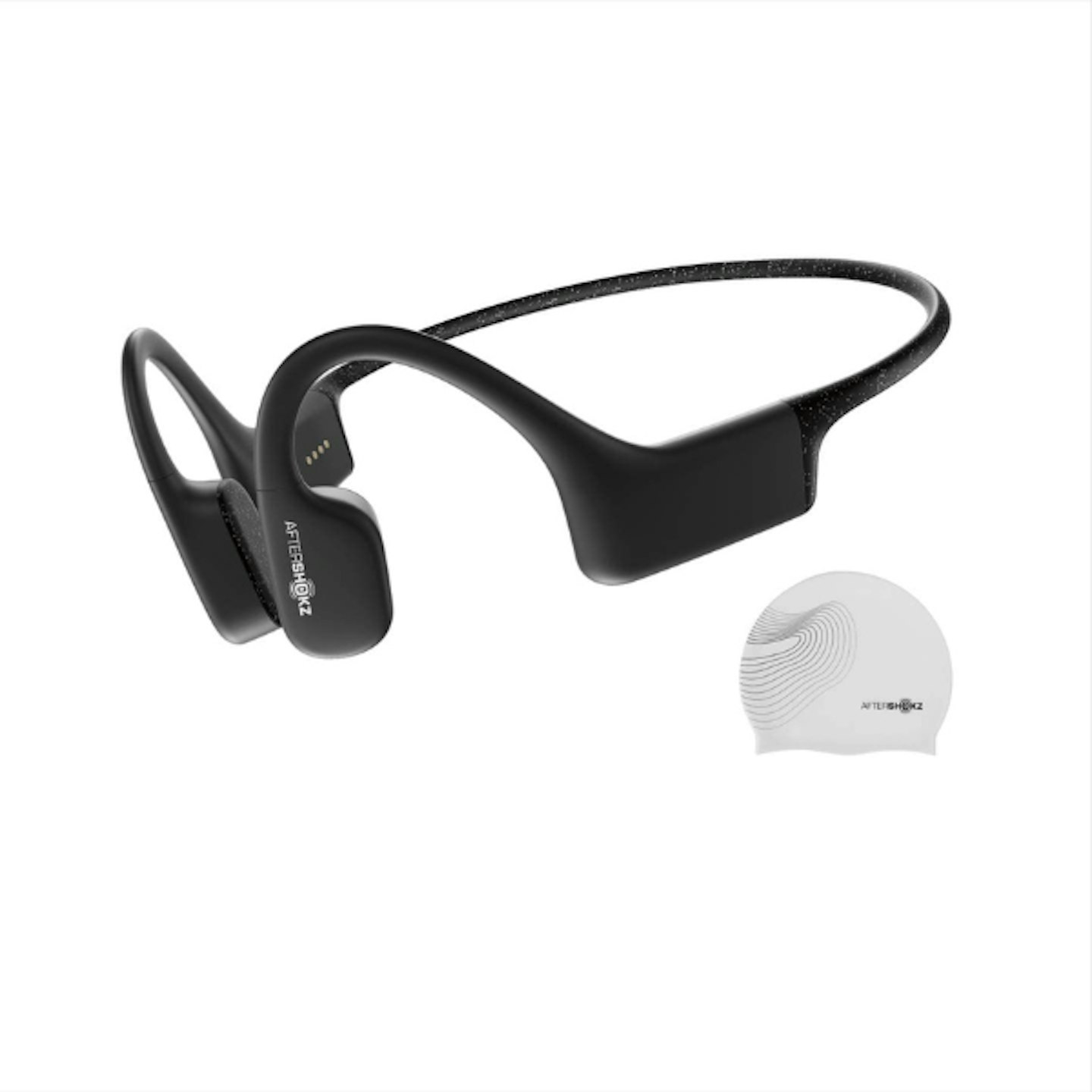 A pair of AfterShokz Xtrainerz Open-ear Swimming headphones