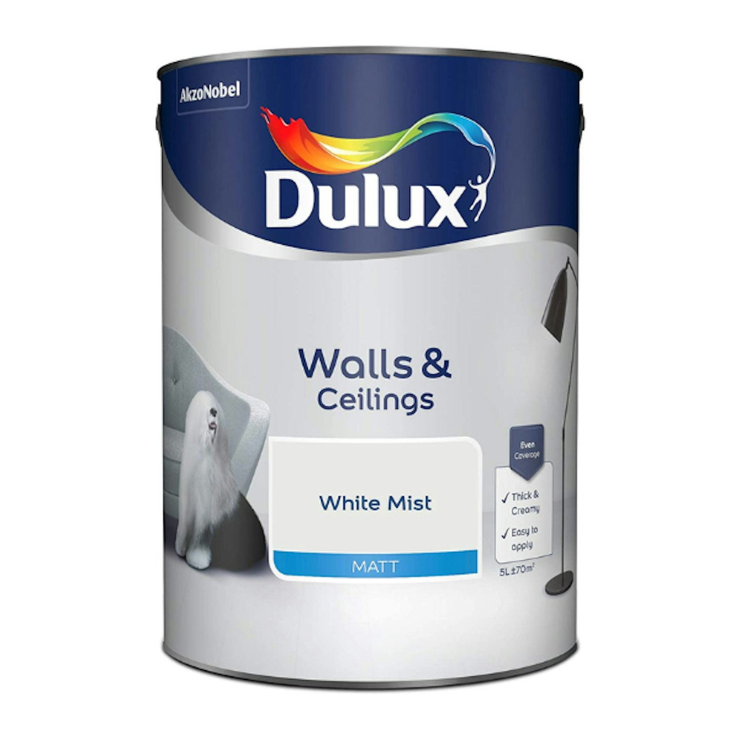 A can of White Mist Dulux Emulsion Paint