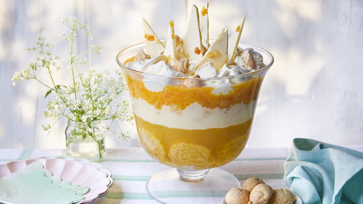 Lemon Swiss roll and amaretti trifle