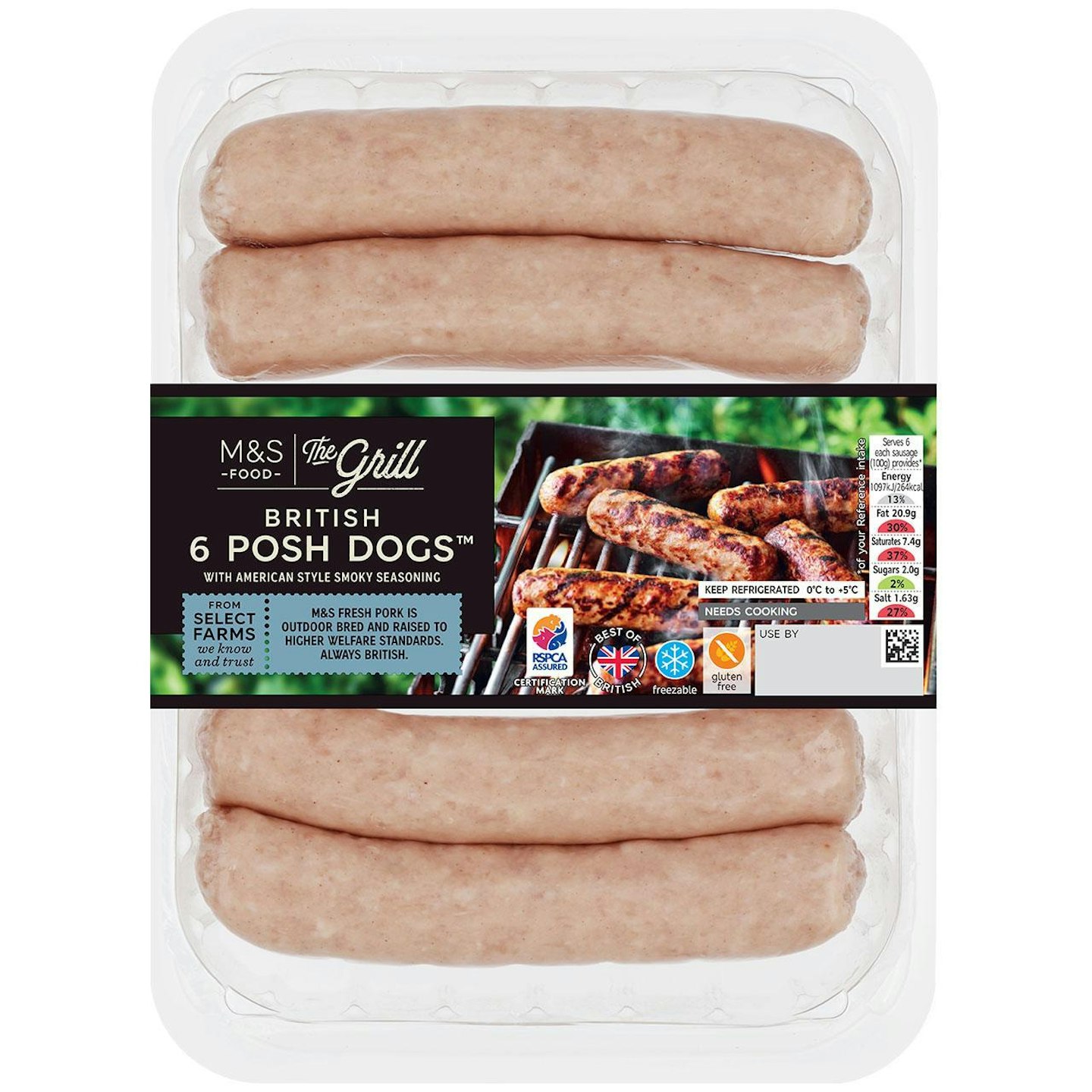 M&S 6 Posh Dog Pork Sausages with Smoky Seasoning