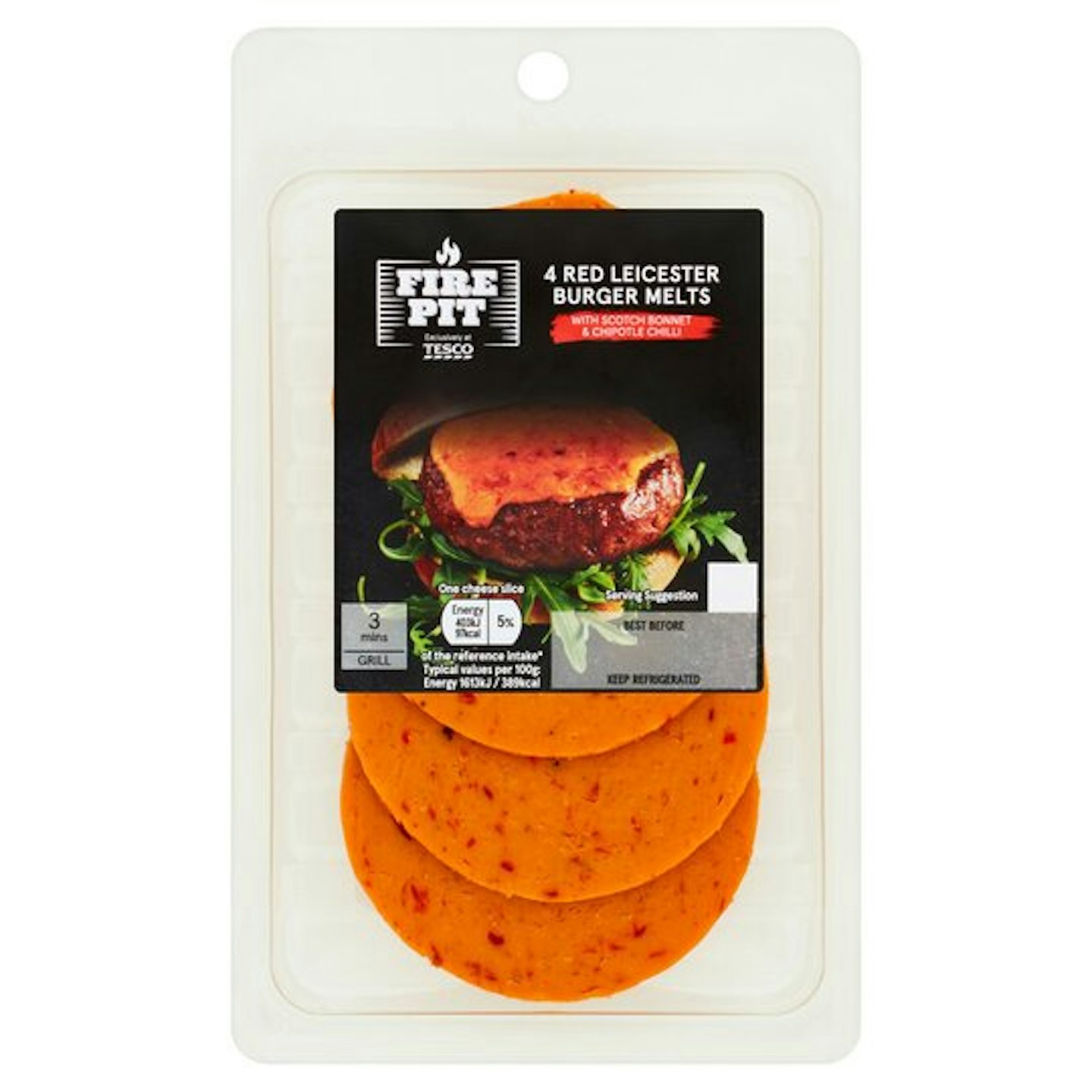 Tesco Firepit 4 Red Leicester Chilli Burger Melts