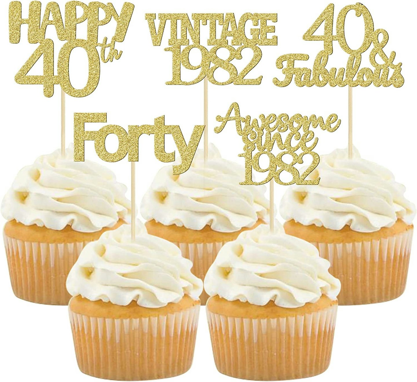 30 Pack Gold Glitter 40th Birthday Cupcake Toppers