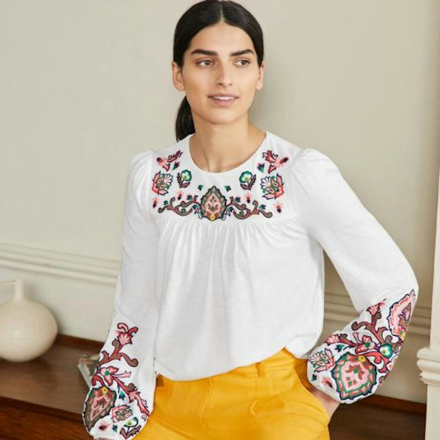 Embroidered-Blouson-Jersey-Top